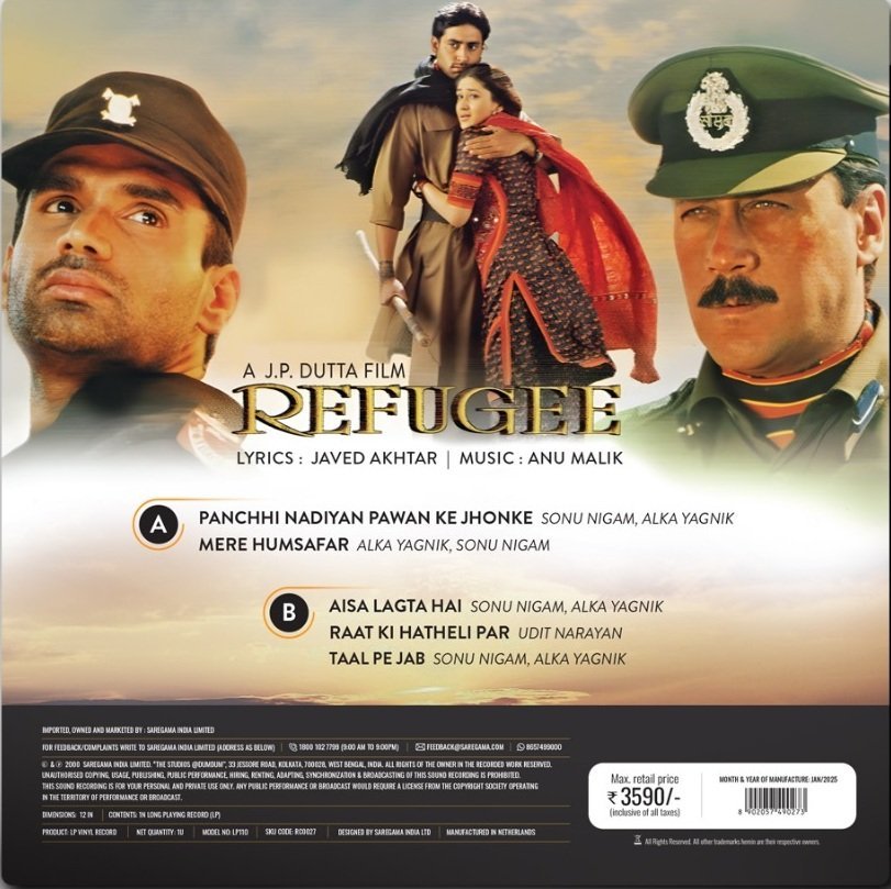 Refugee, Anu Malik, Javed Akhtar, Vinyl Record, Lp - Image 2
