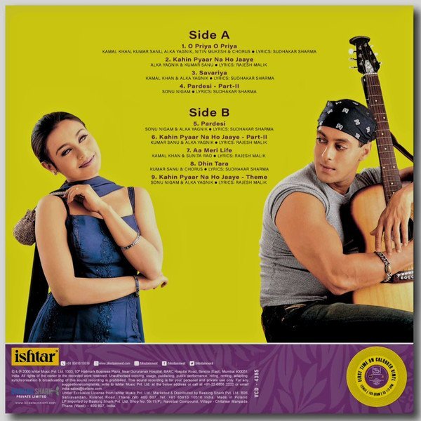 Kahin Pyaar Na Ho Jaaye, Himesh Reshammiya, Sudhakar Sharma,Vinyl Record, Lp - Image 2